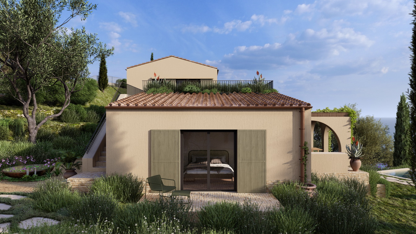 Thetacon Architecture Construction Corfu Kamara Minimal villa roofs bricks sea view in Agioi Theodoroi process outdoor bedroom resize
